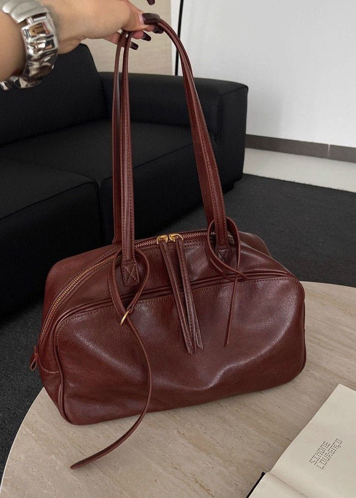 Bolso de hombro de cuero mocha