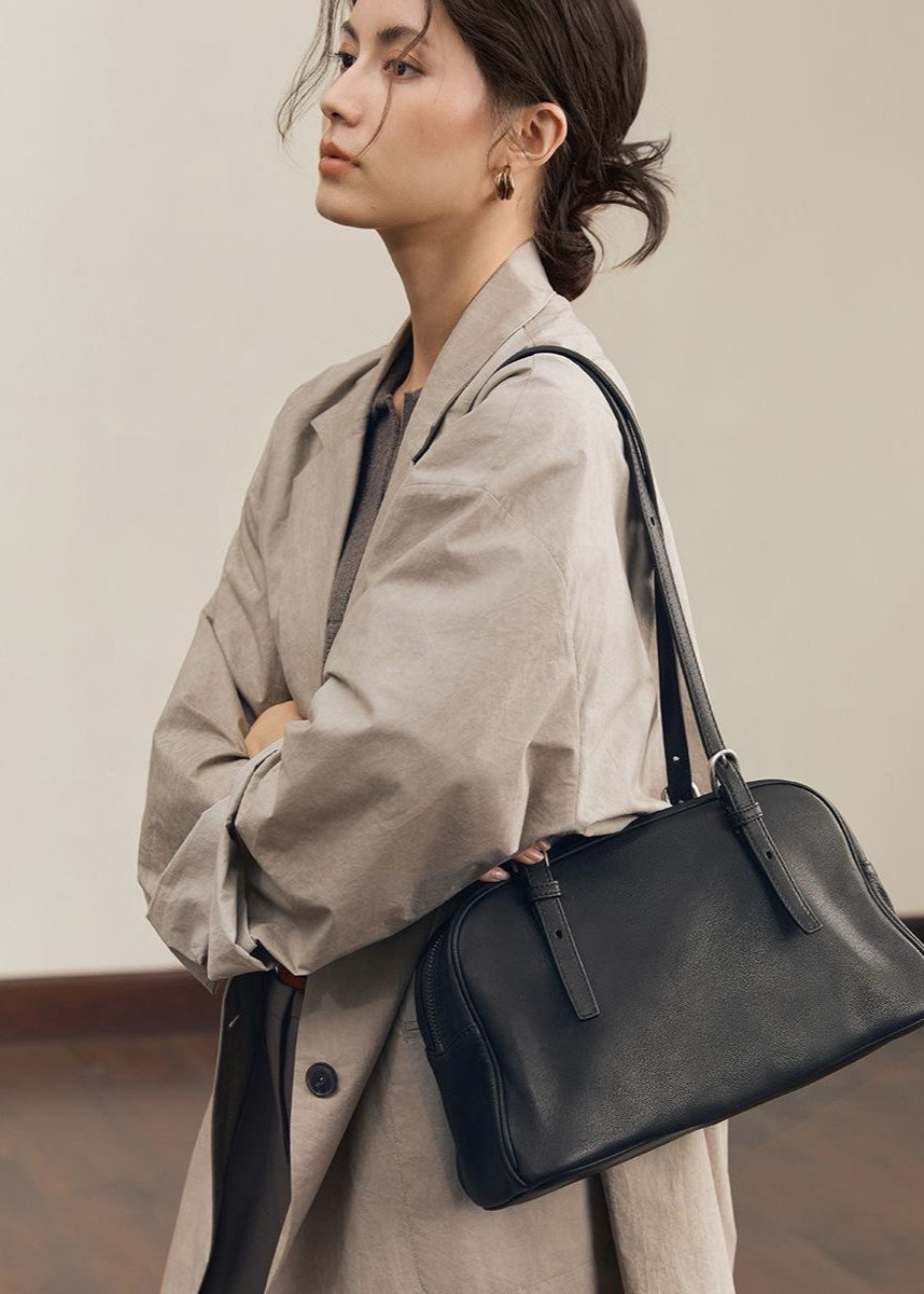 Bolso de Hombro Negro Minimalista – Bolso de Mano de Cuero PU con Correa Ajustable