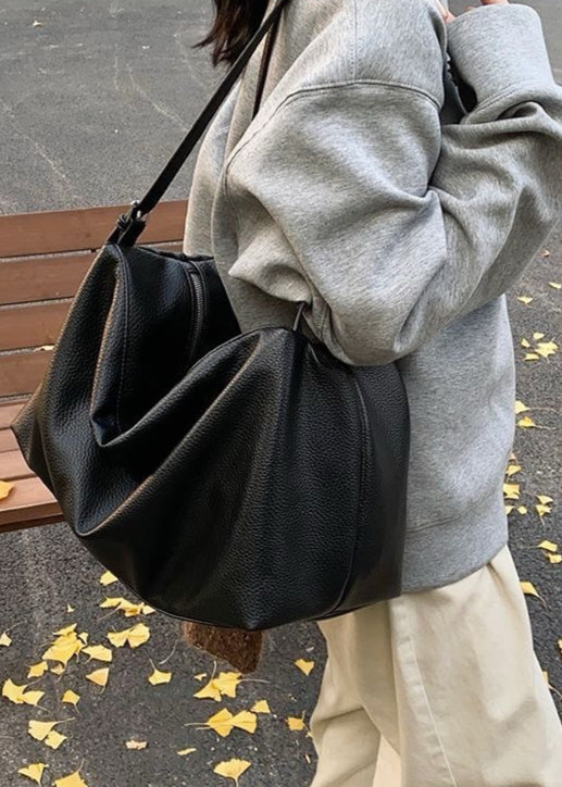 Bolso grande y suave de hombro – Bolso hobo tote de cuero PU negro para mujer