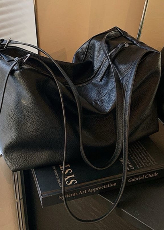 Bolso grande y suave de hombro – Bolso hobo tote de cuero PU negro para mujer