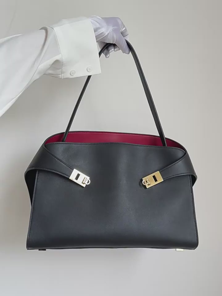 Aurora - Black Leather Tote Bag with Gold Accents