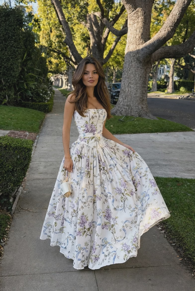 Lilac Gardenia – Strapless Floral Corset Maxi Dress99