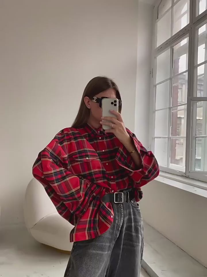 Bold Red Plaid Oversized Shirt