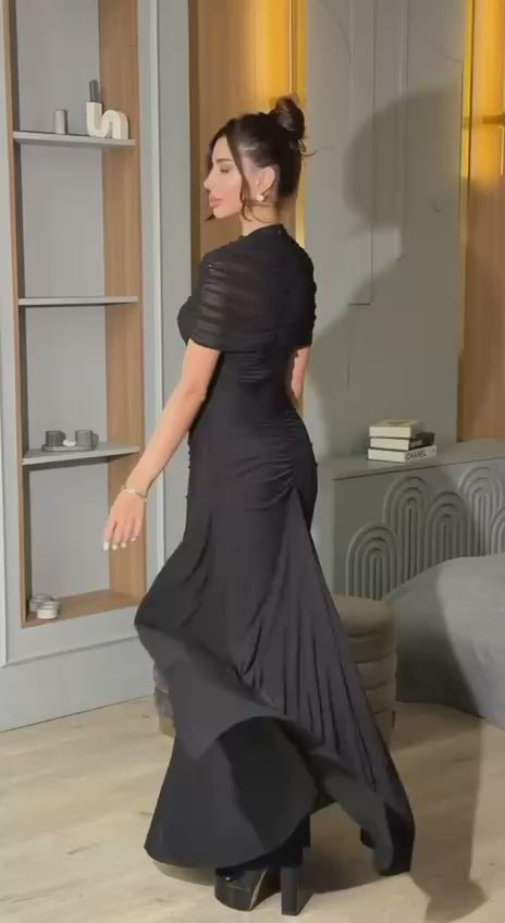 Noir Mirage Cutout Maxi Evening Dress
