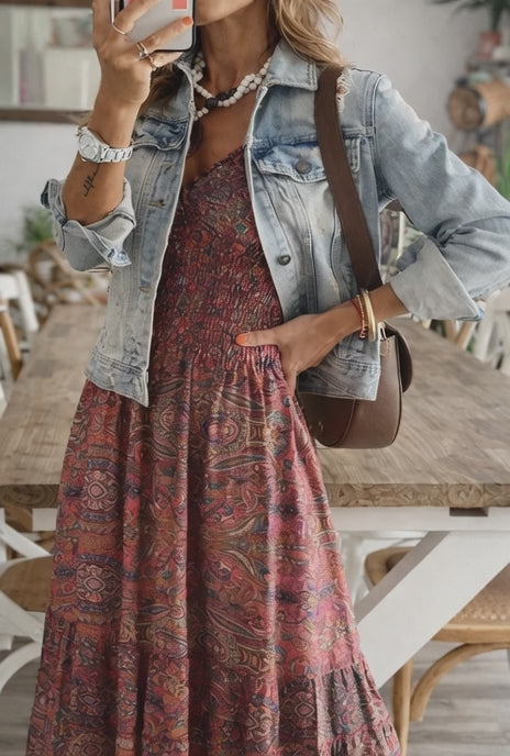 Bohemian Blossom - Sleeveless Floral Maxi Dress - VibeSoothe