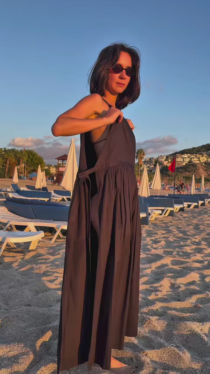 Skyline Tie-Waist Midi Dress – Sleeveless Pocket Summer Dress