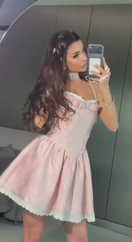 Rosalie Blush Lace Corset Mini Dress