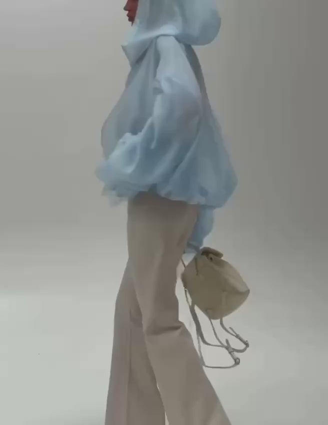 Aurelia Sky Blue Hooded Lace Trim Organza Jacket