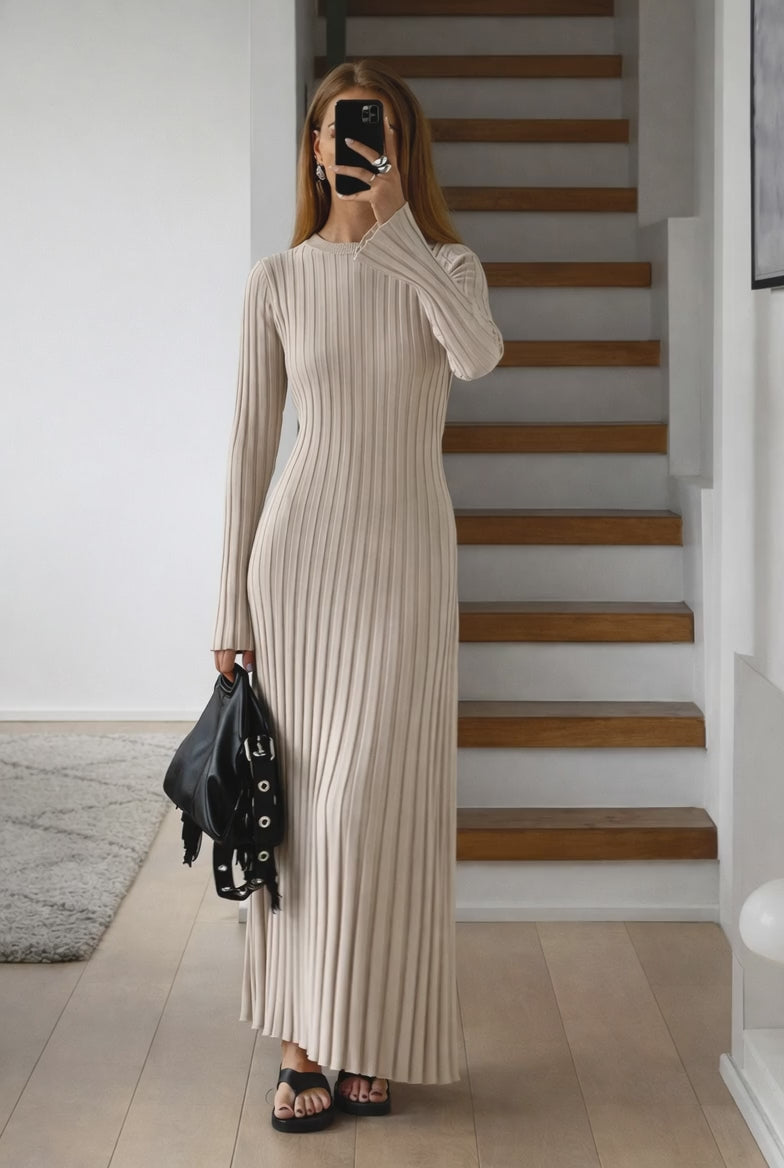 Parisian Pleated Ribbed Midi Dress55