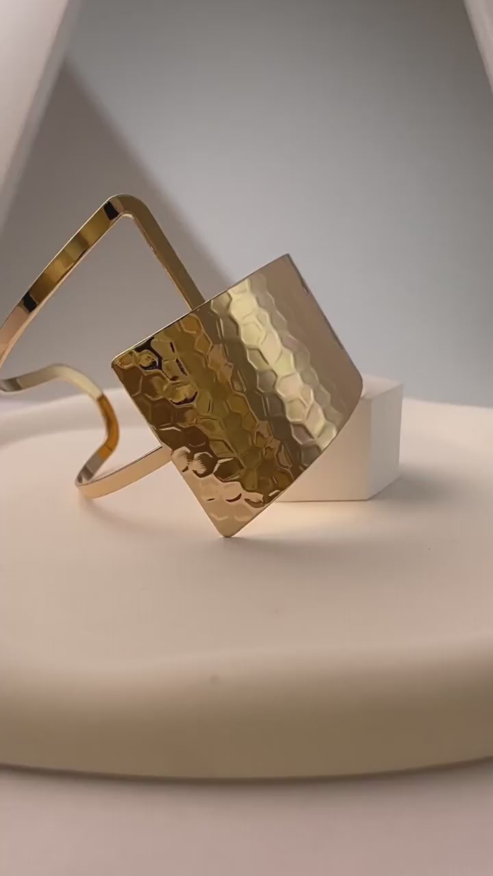 Sculpted Geo Cuff - Textured Gold Open Bracelet