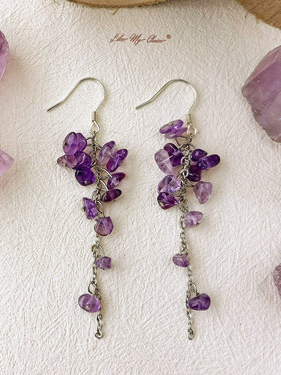 February Birth Stone Wisteria Amethyst Dangle Earrings - VibeSoothe