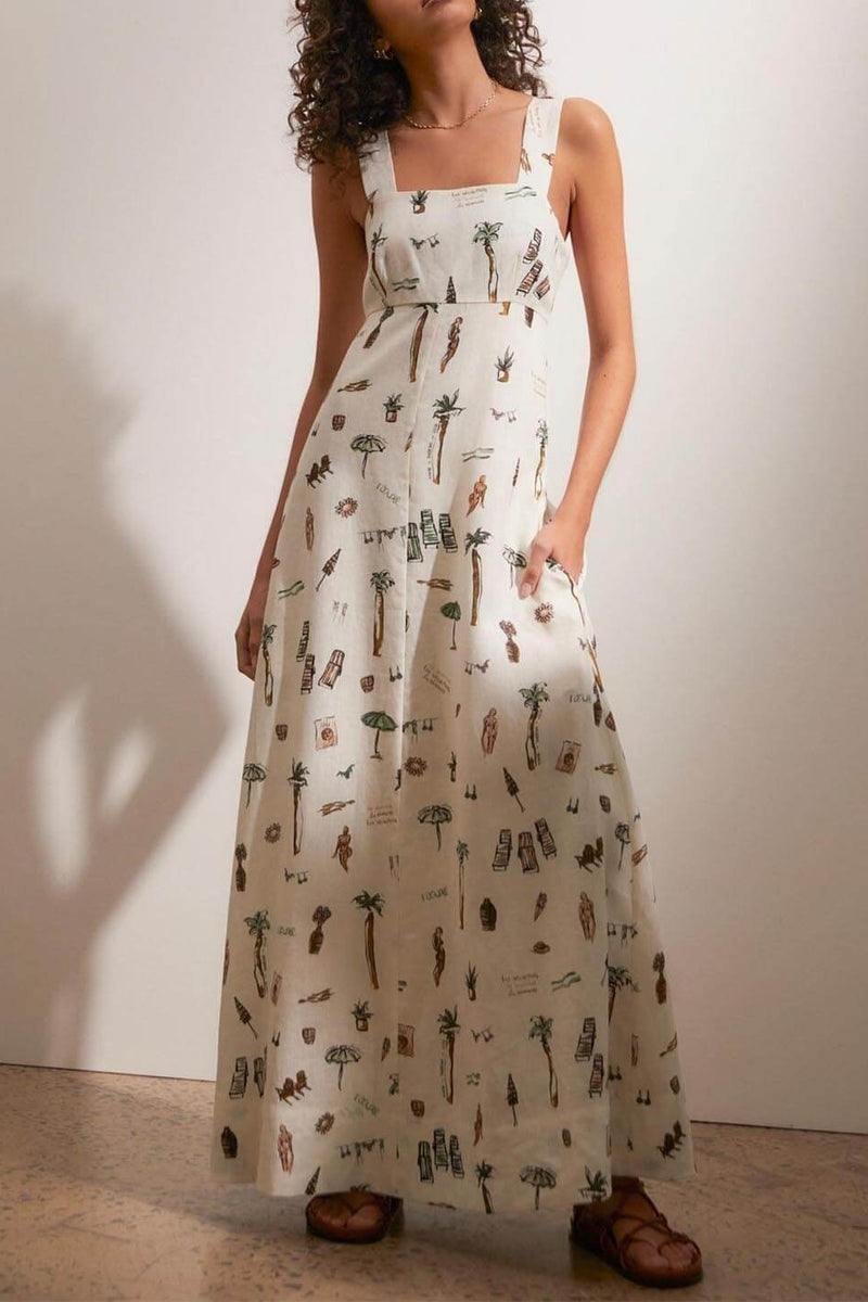 Paloma Shores - Tropical Print Backless Maxi Dress