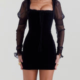 Enchanted Velvet - Black Velvet Mini Dress - VibeSoothe