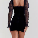 Enchanted Velvet - Black Velvet Mini Dress - VibeSoothe