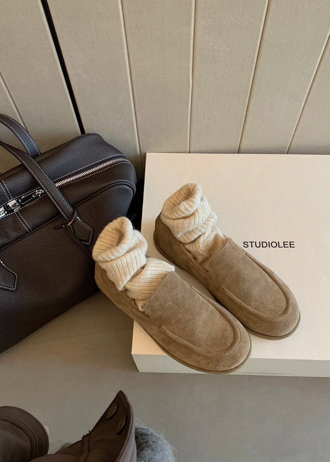 Suede-Look Plush-Lined Loafers with Rounded Moc Toe
